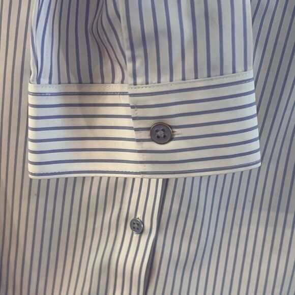 Chico’s Blouse No Iron Blue & White Stripes Long Sleeve Roll-tab Size 1 (Med 8) - Picture 4 of 8